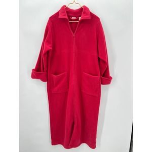 Vintage LL Bean Deep Pile Fleece Long Jacket Zip Up in Red Size Small